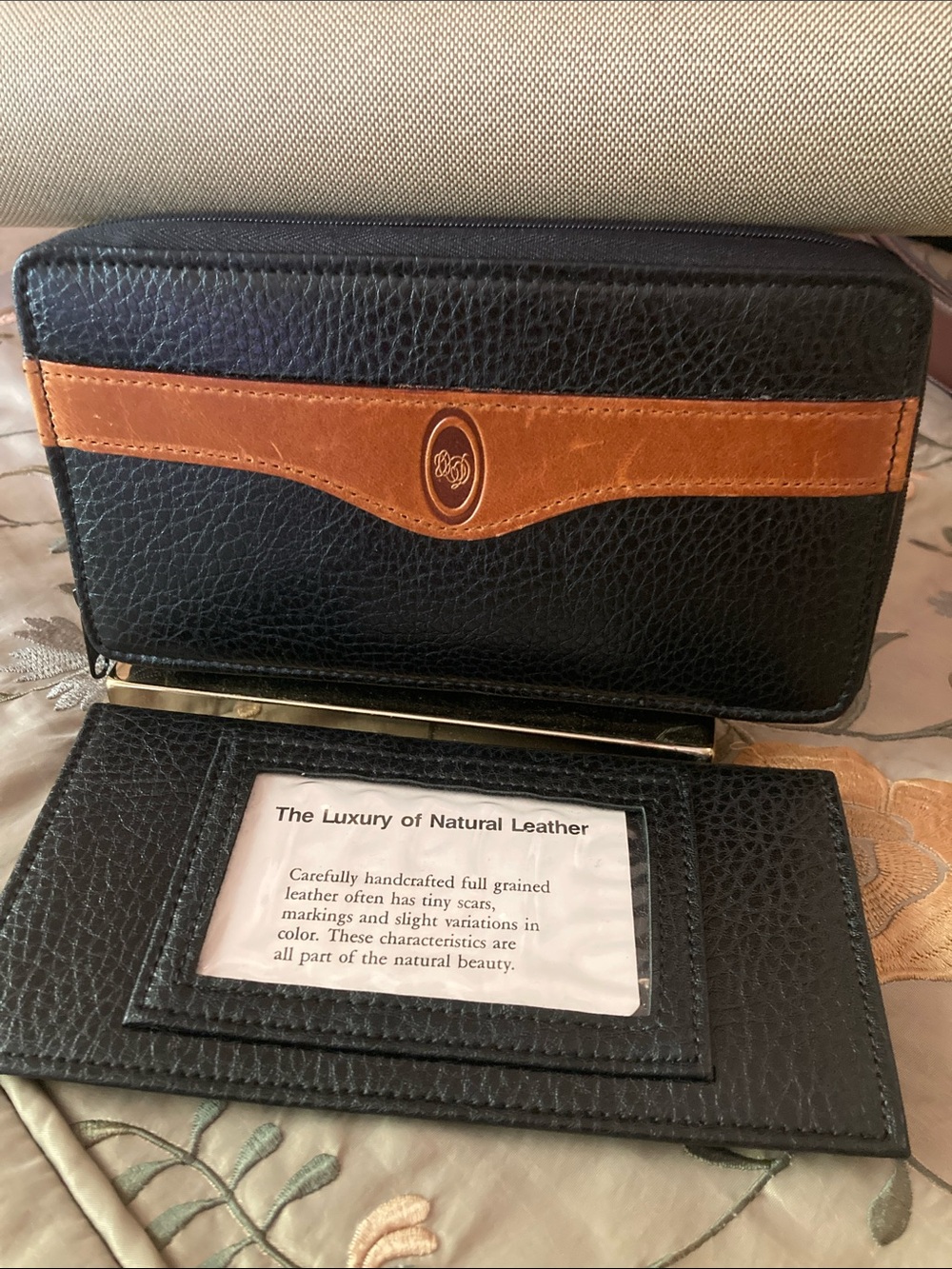 Black and Brown Leather Zip Wallet